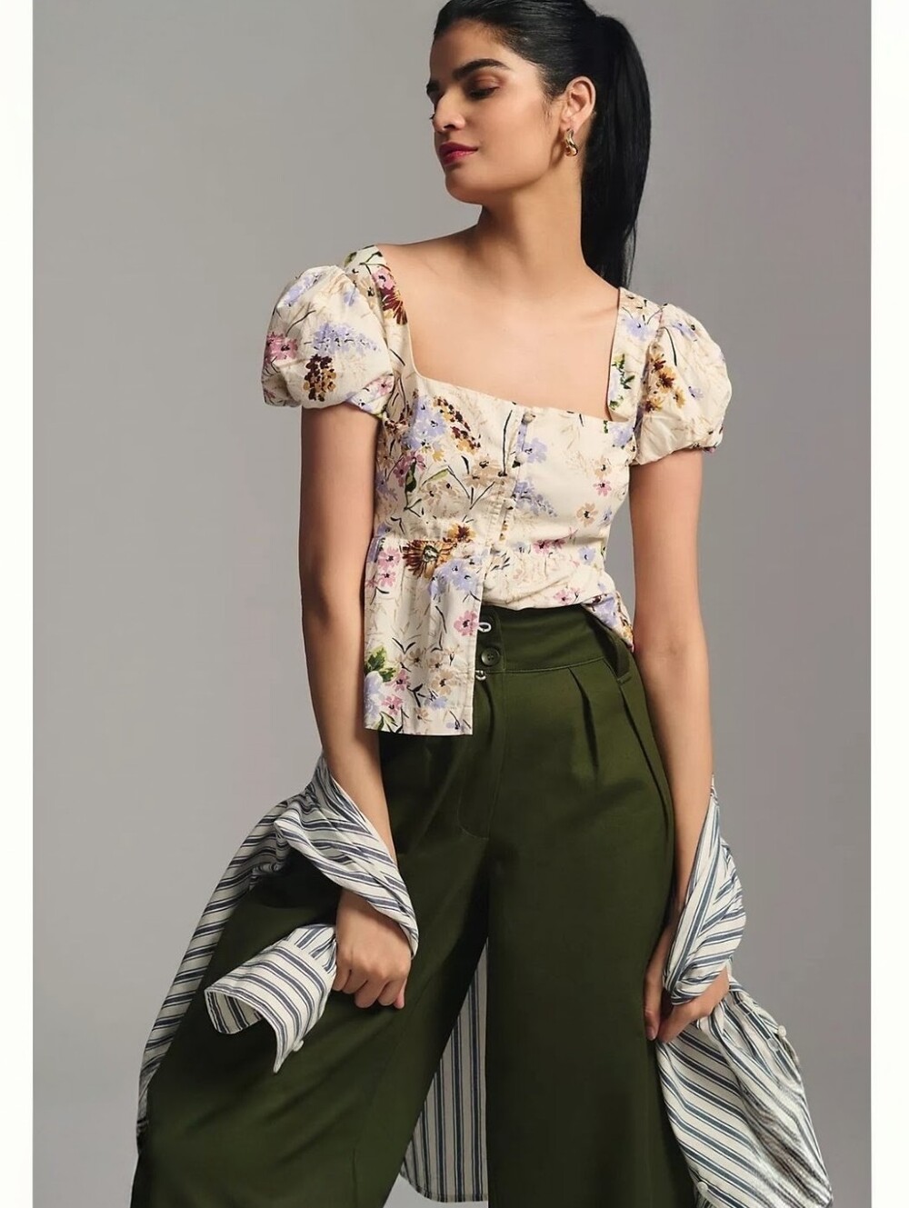 ANTHROPOLOGIE Peplum Puff Sleeve Square Neck French Country Floral Blouse NWOT - Picture 4 of 15